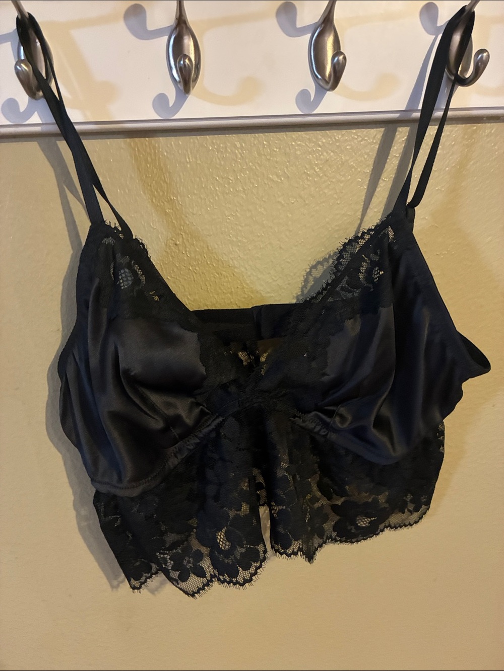 Auden Black Satin Lace Bralette Crop Top